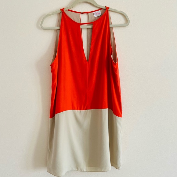Parker silk color block Crosby coral Dress - Picture 6 of 9